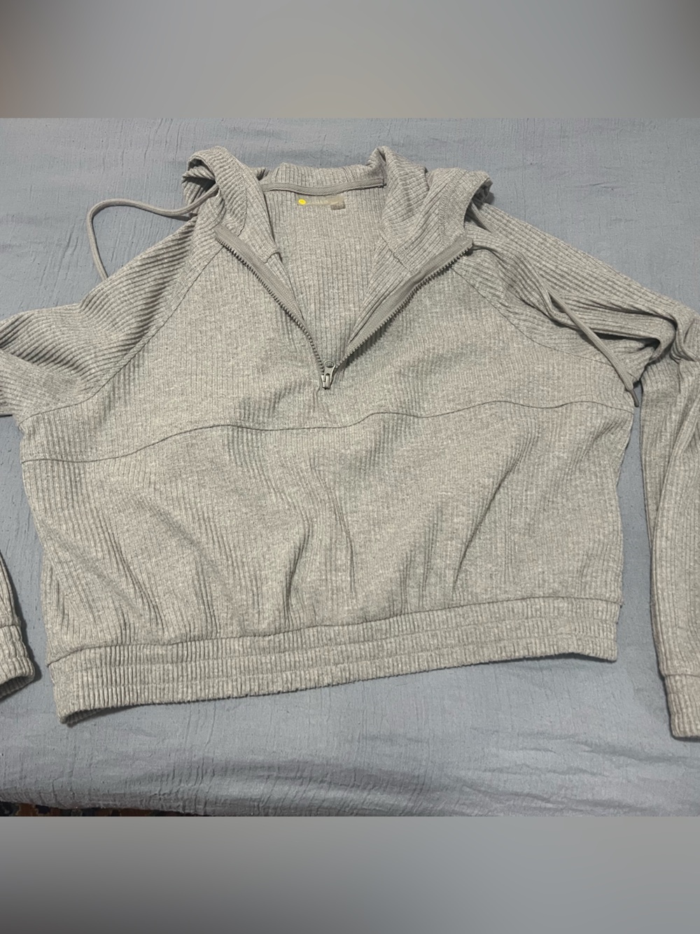 Zella L Grey Ribbed Half-Zip Hooded Pullover